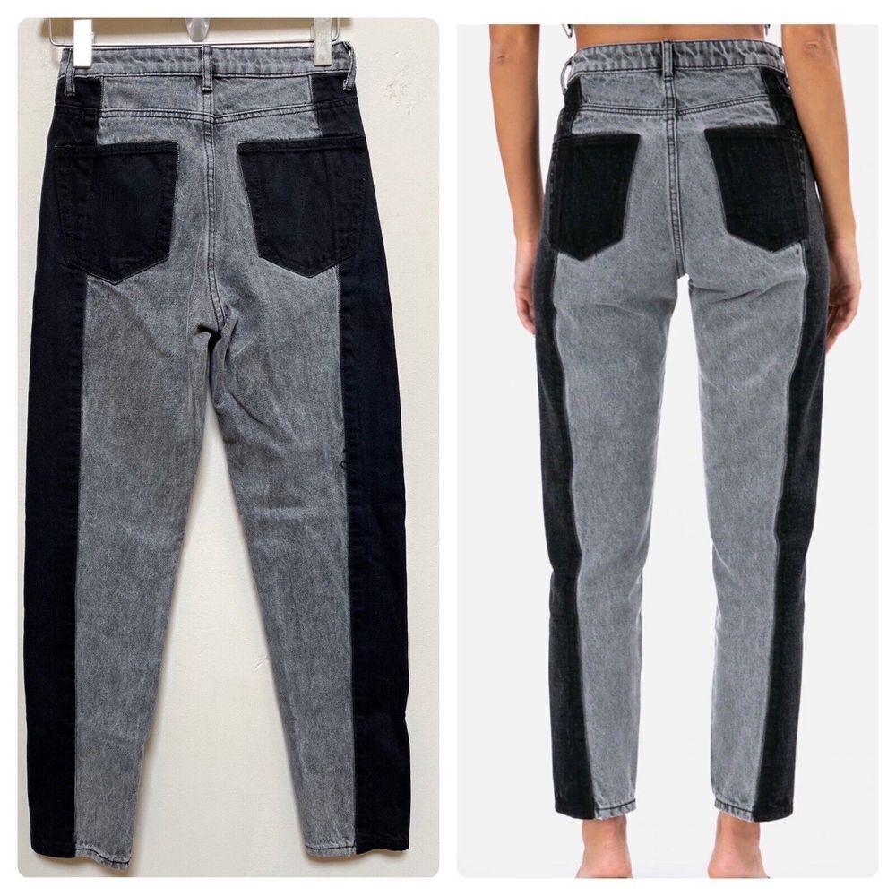 Adika New Nori Color Block Black Gray Mom High Rise Crop Jean Size XS - Picture 5 of 12